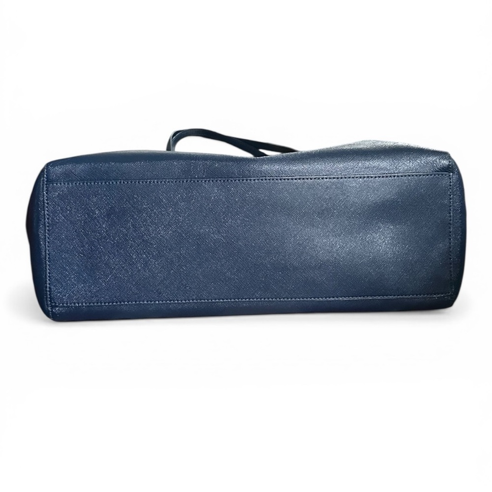 ✨ Tory Burch Navy Saffiano Leather Tote Work Laptop Bag Gold Logo - Picture 12 of 14